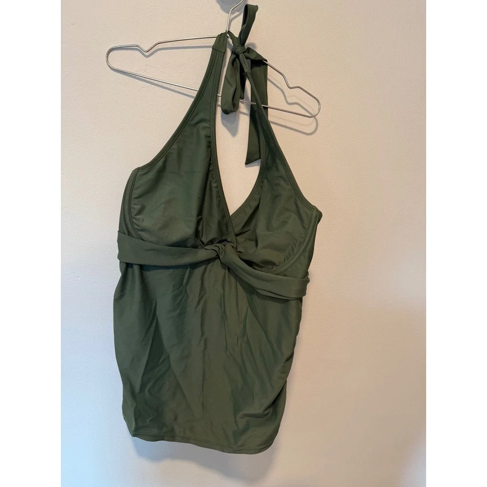 Athleta Womens Olive Green Underwire Halter Tankini Swim Top 34 D/DD Twist Front